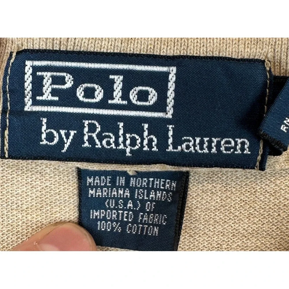 Polo Ralph Lauren Polo Shirt Mens XL Tan Beige Casual Rugby Long Sleeve Pony